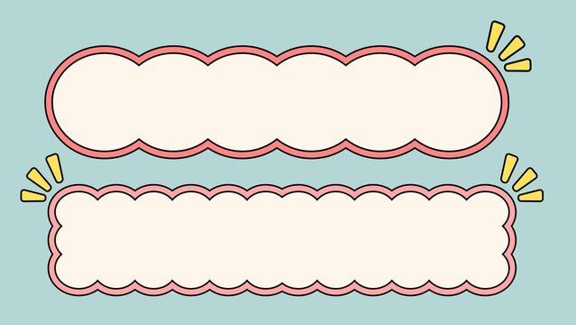 Kawaii aesthetic speech bubbles, cute pastel message frames with scalloped edges, decorative comic style text boxes for social media and journaling
