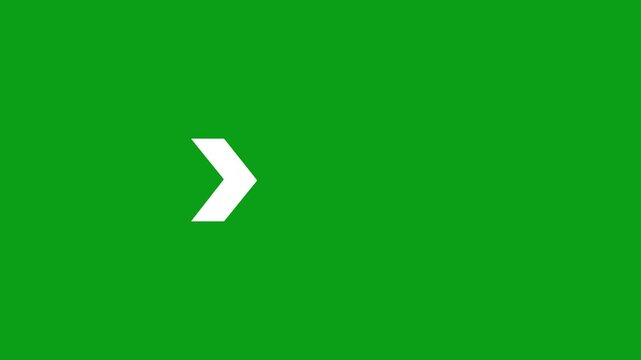 Minimalist white arrow animation on green screen background, for easy chroma, key compositing
