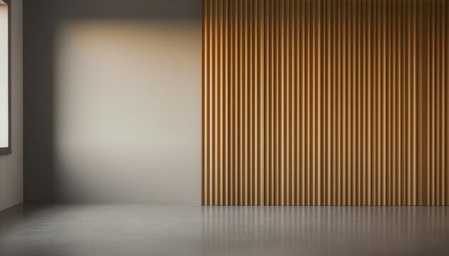 Modern interior with fluted natural oak wood acoustic slat wall panel