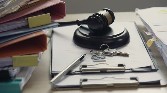 Judge Gavel and House Keys on Legal Documents for Property Law and Real Estate Justice