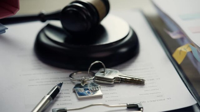 House Keys and Judge Gavel on Legal Property Documents