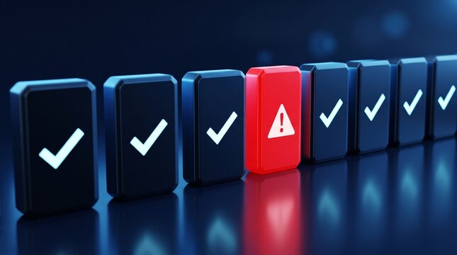 Compliance Risk and Exception Management with Red Warning Block Among Approved Items Representing Audit Failure and Issue Detection