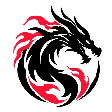 Fierce Dragon Head Tribal Line Art Vector Illustration