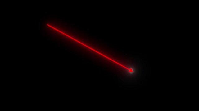 glowing red neon arrow pointing down stock market crash animation. red glowing laser arrow moving down business decline graph icon. red arrow pointing down downward trend financial crisis graphic.