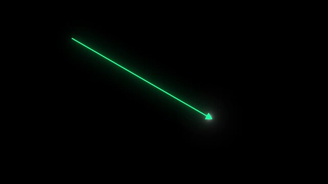 glowing green downward arrow indicating financial decline or market recession, digital data trend visualization for business analysis and economic reports.
