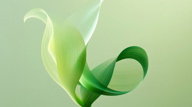 Abstract green plant shapes with smooth curves and soft gradients. The design conveys a sense of nature and tranquility.