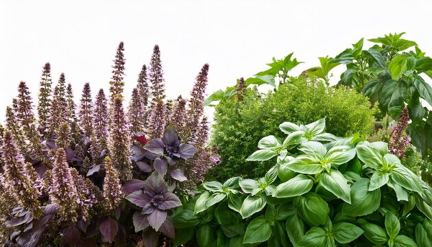 Thai Basil And Patchouli Plant Blooming Vibrantly On Transparent Background