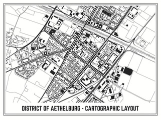 Fototapeta premium District of Aethelburg Cartographic Layout Black and White City Map Vector