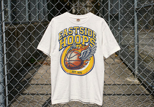 T-shirt On Chain Link Fence Mockup