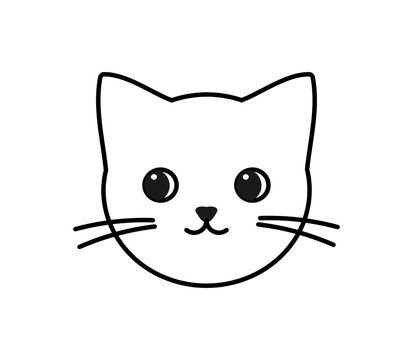 Cat head line icon design element. Cute animal illustration isolated on transparent background.