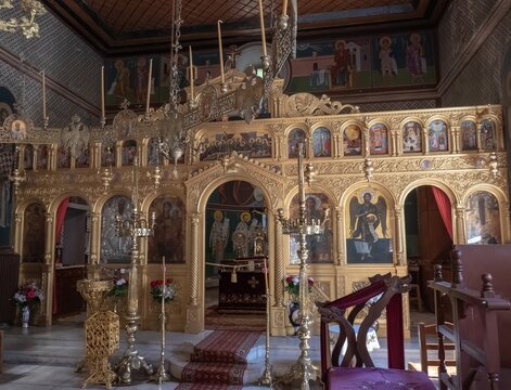 Interior from Ipsilou Monastery in the western part of Lesbos island, Greece.