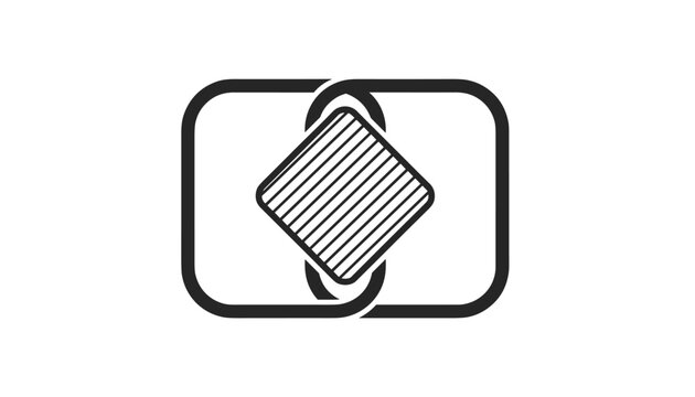 Minimalist geometric logo design showing two interlocking rectangular frames and a central textured diamond shape on a white background.