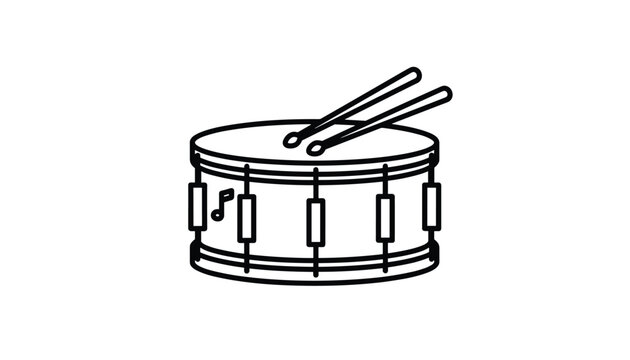 Minimalist line icon of a snare drum with two drumsticks on top, perfect for music lovers, bands, and lessons.