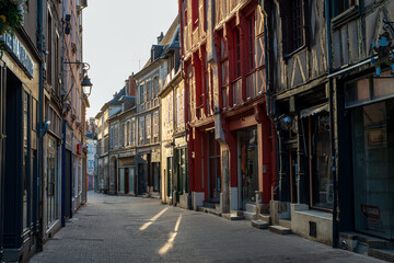 Obraz premium Historic street lined with medieval half-timbered houses in Bourges, France