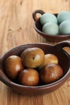 Salted Egg on Earthenware Plate