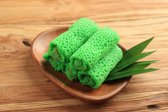 Traditional Indonesian Dadar Gulung with Sweet Coconut Filling