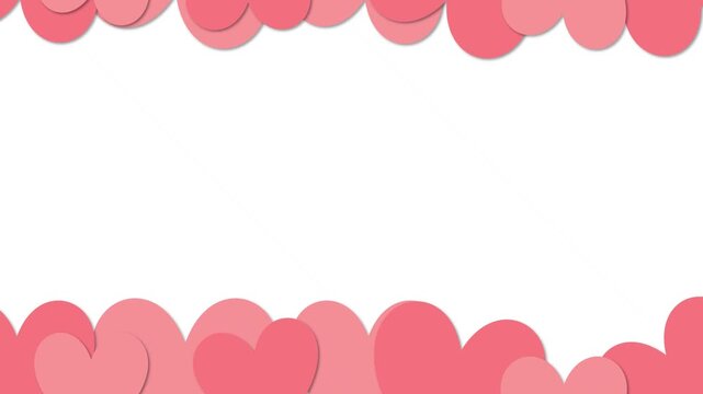 Seamless loop video border frame with paper cut pink hearts on top and bottom border for Valentines Day concept