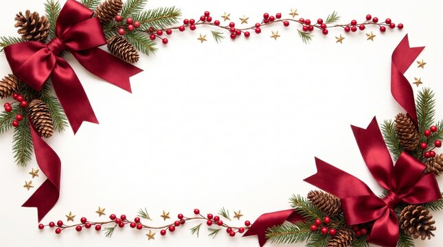 A beautiful christmas day border featuring vibrant red bows pinecones and festive holiday decorations for joyous celebrations