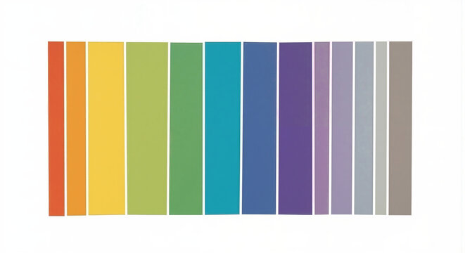 Colorful vertical stripes swatch palette arranged in spectrum sequence on isolated white background