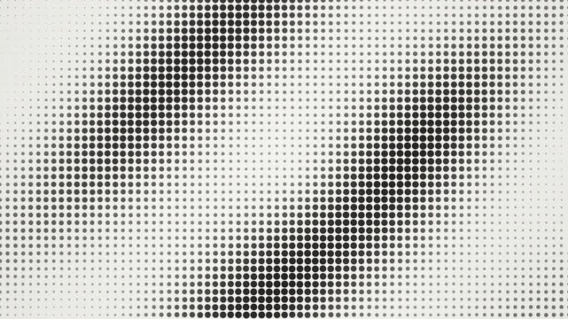 Monochromatic halftone dot pattern shifting diagonally on off-white background, ideal for motion backgrounds, transitions and graphic design.