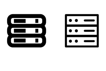 Fototapeta premium Minimalist server rack icons, black data storage vector symbols, cloud computing and database hardware graphics for web interface design