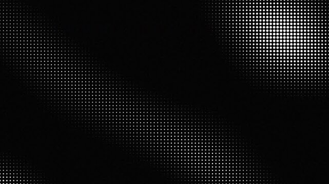 Monochrome halftone dot pattern animated background on black, perfect for digital overlays, motion graphics and video transitions.