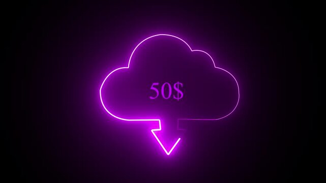 Symbol cloud Loading Pending circle icon. Glowing neon line Cloud file upload and download with loading bar icon 4k animation on black background.
