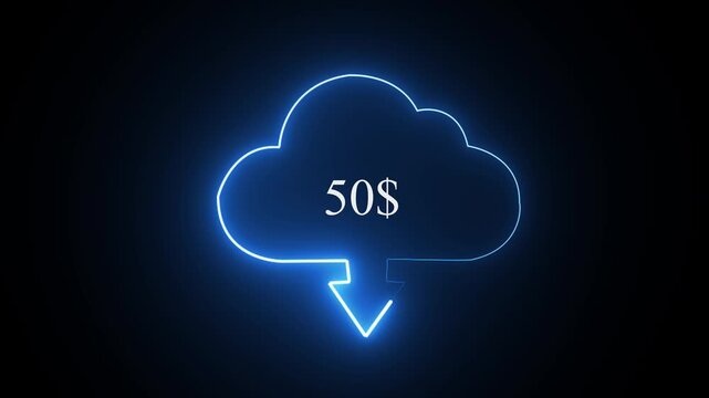 Symbol cloud Loading Pending circle icon. Glowing neon line Cloud file upload and download with loading bar icon 4k animation on black background.
