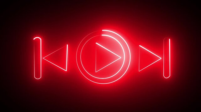 Abstract glowing neon music timeline or video track player icon. Music arrow button symbol background. motion graphics animation. hd video.

