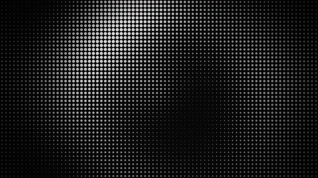 Monochrome halftone dot pattern shifting on dark background, perfect for tech overlays, modern motion graphics and digital backgrounds.