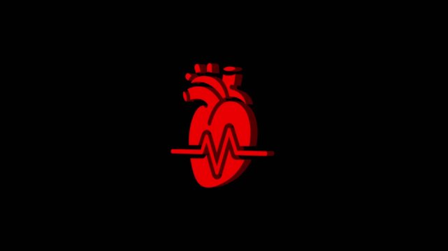 3D Human Heart with Pulse Wave Loop Icon for Medical, Healthcare, and Cardiology Graphics