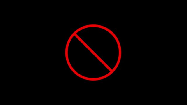 A minimalist red prohibition symbol motion graphic on a pure black background. Ideal for warning videos, video game UI overlays, instructional guides, and regulatory content.