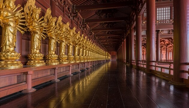 三十三間堂、千体の千手観音像が並ぶ静寂の回廊　生成AI