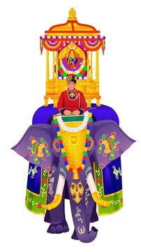 Mysore Dasara, Majestic Elephant Carrying the Sacred Idol of Goddess Chamundeshwari in a Golden Ambari (howdah) During the Grand Jamboo Savari Procession