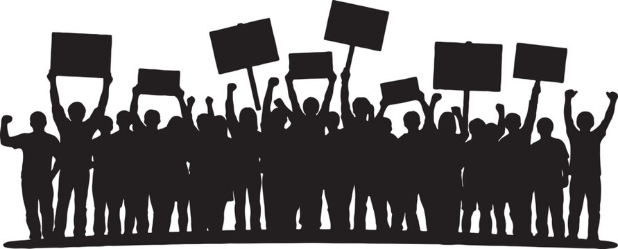 Protest crowd silhouette holding blank signs for public demonstration and activism with silhouette demonstration activism uprising movement activist protesting advocacy community