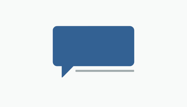 Minimalist blue speech bubble icon on light grey background symbolizing communication, feedback, and online customer support.