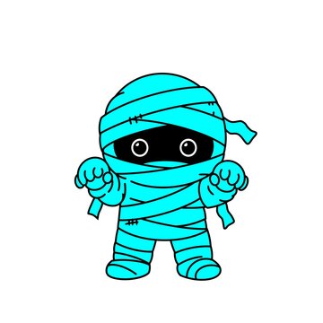 全身に包帯を巻いた丸い目のミイラ（カラー）