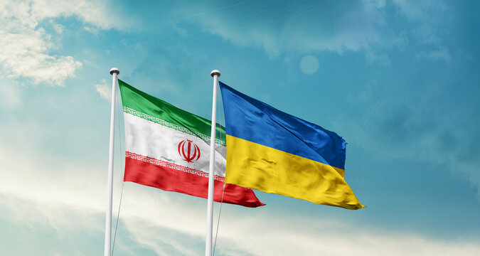 Ukraine Ukraine friendship flags are waving in the sky. Two country flag for agreement or deal. Ukraine Ukraine national flag for commitment.