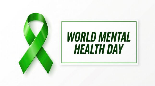 World mental health day awareness ribbon and text on a white background symbolizing support understanding and the importance of mental wellbeing for everyone