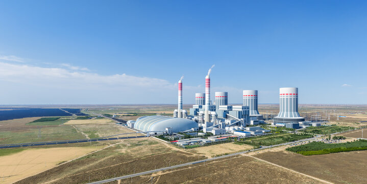 Aerial View Of Large Coal-Fired Power Plant In Arid Desert Area