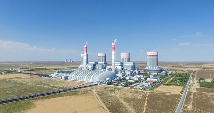 Aerial View Of Large Coal-Fired Power Plant In Arid Desert Area