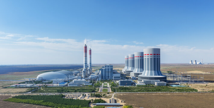 Aerial View Of Large Coal-Fired Power Plant In Arid Desert Area