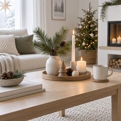 Naklejka premium Decoración navideña en un salón acogedor con detalles de temporada