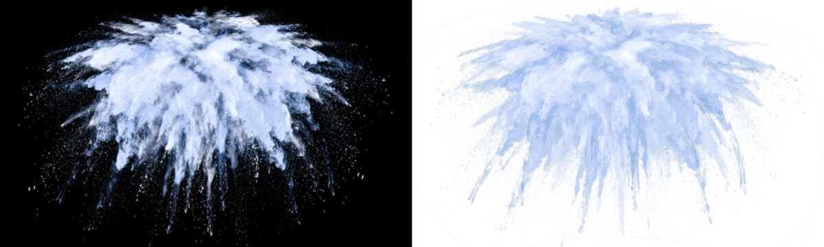 A dramatic PNG image of a white powder explosion, isolated on transparent background. Perfect for dynamic design projects, action sports, and abstract creative compositions.