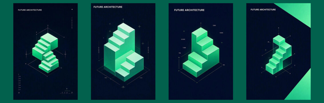 Set of isometric staircase illustrations for future architecture concepts