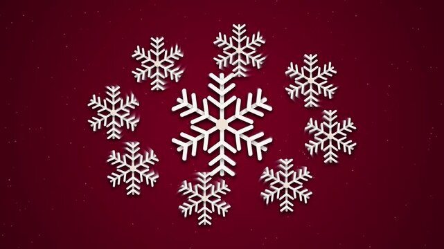 Snowflake burgundy rose hero 4K motion video background deep red white snow crystal pattern loop animation video overlay element for christmas holiday content design