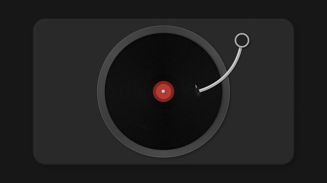 Minimalist grid of six rotating vinyl record players