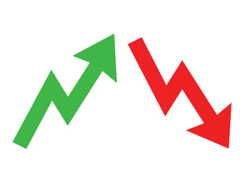 Green rising arrow and red falling arrow icons representing growth and decline