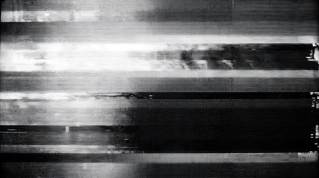 Monochrome Digital TV Glitch and Scanline Signal Distortion Background