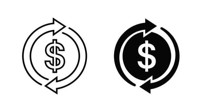 Money exchange icon set, dollar sign with circular arrows, financial transaction symbol, vector illustration